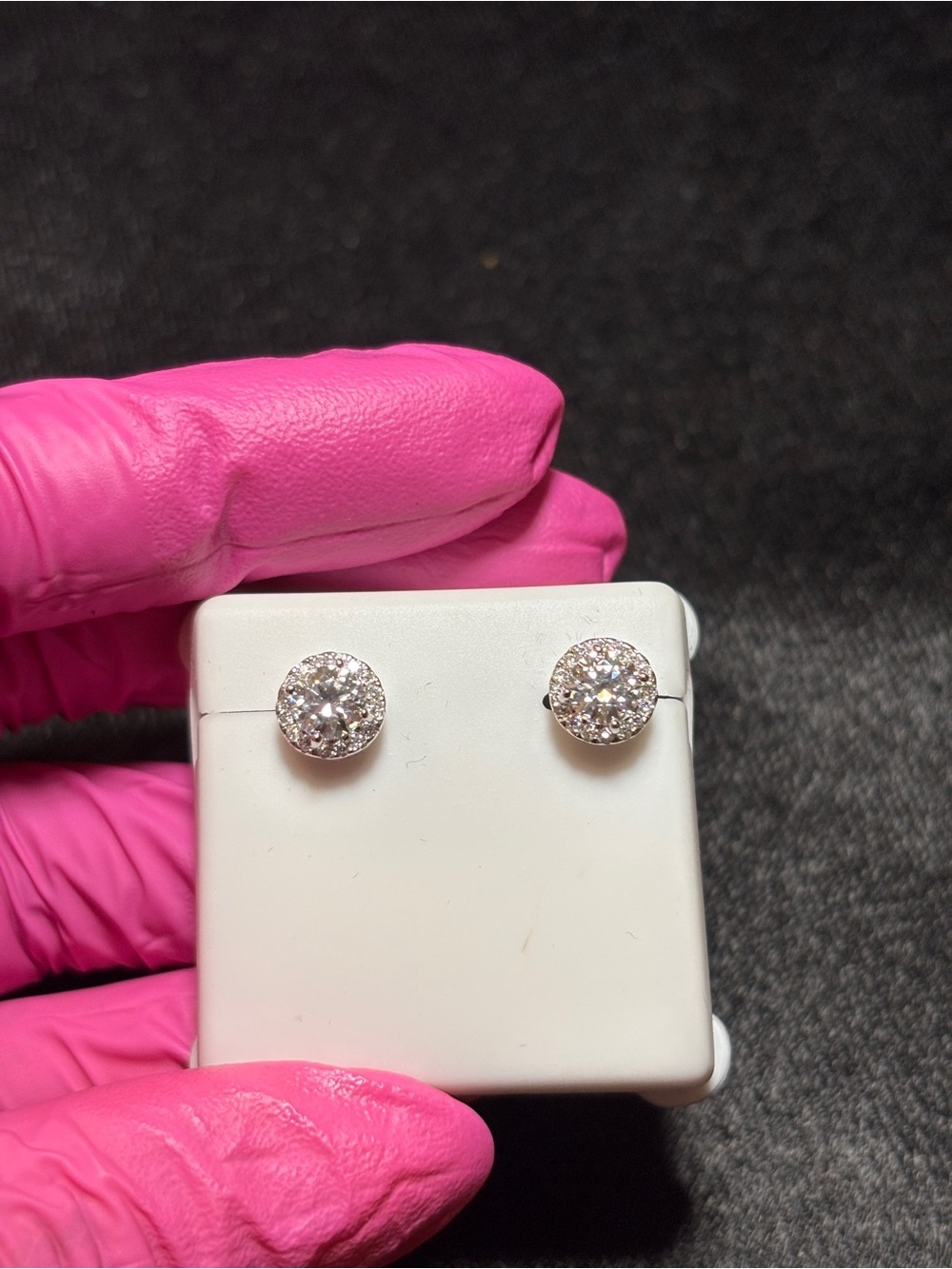 .925 Sterling Silver 1ct. VVS Moissanite Solitaire Halo Stud Earrings - Picture 10 of 14